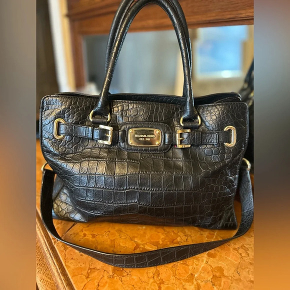 Michael Kors croc embossed Hamilton Large Satchel - Picture 1 of 10